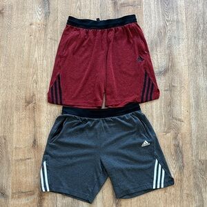 2 Pair Adidas Sz MED Axis Knit Training Shorts Gym Exercise Running Gray & red